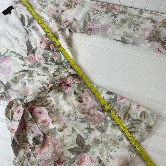 Majorelle Rosebud Floral Belted Faux Wrap Long Sleeve Romper Size M Boho Chic - Picture 11 of 11